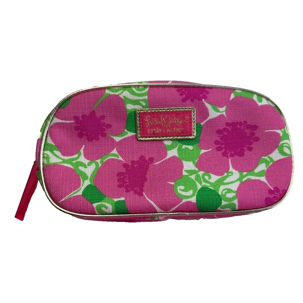 Lilly Pulitzer Travel Makeup Bag for Estee Lauder Pink & Green Floral Zip Pouch